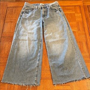 Pistola Light Blue Wide Leg Cropped raw hemline Jeans size 26
